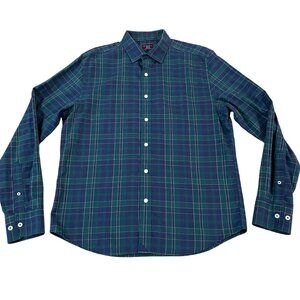 Untuckit Plaid Shirt Men's Size Medium  Wrinkle Free Cotton Green Blue Casual